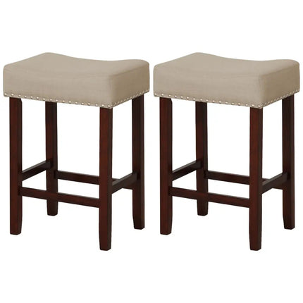 Set of 2 24 Inch Bar Stool with Curved Seat Cushions-Beige - Beige - Bar Stools