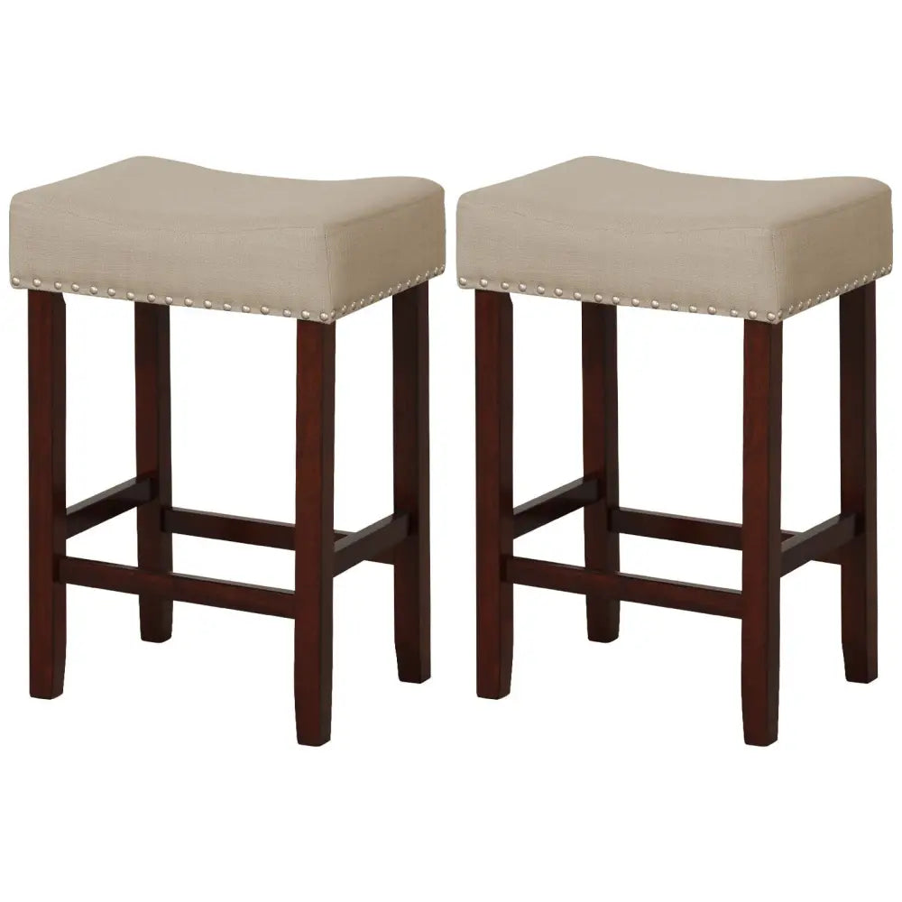 Set of 2 24 Inch Bar Stool with Curved Seat Cushions-Beige - Beige - Bar Stools