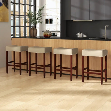 Set of 2 24 Inch Bar Stool with Curved Seat Cushions-Beige - Beige - Bar Stools