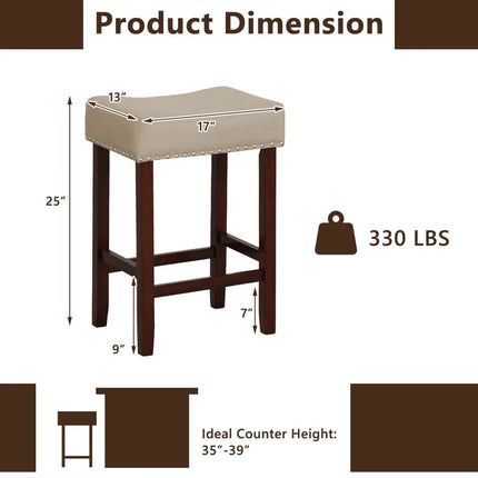 Set of 2 24 Inch Bar Stool with Curved Seat Cushions-Beige - Beige - Bar Stools