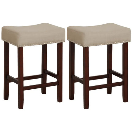 Set of 2 24 Inch Bar Stool with Curved Seat Cushions-Beige - Beige - Bar Stools