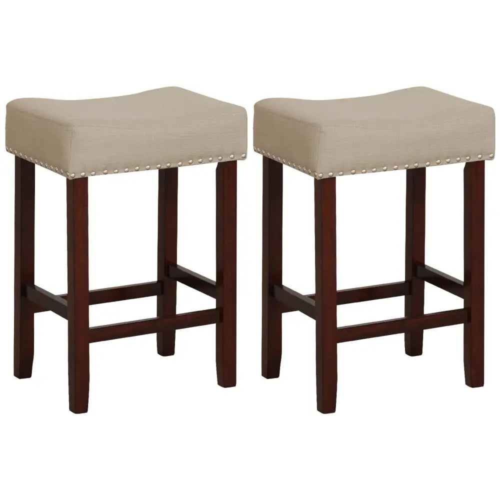Set of 2 24 Inch Bar Stool with Curved Seat Cushions-Beige - Beige - Bar Stools
