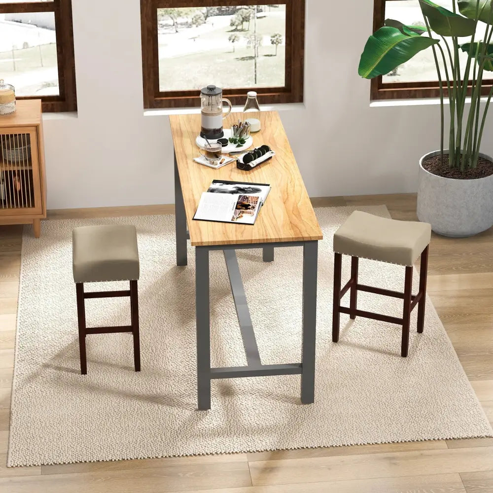 Set of 2 24 Inch Bar Stool with Curved Seat Cushions-Beige - Beige - Bar Stools