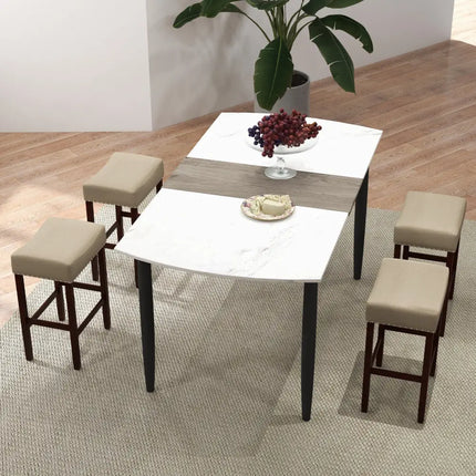 Set of 2 24 Inch Bar Stool with Curved Seat Cushions-Beige - Beige - Bar Stools