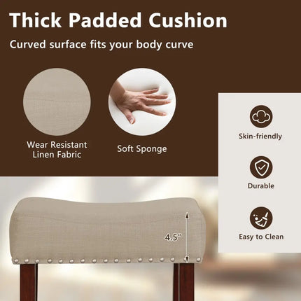Set of 2 24 Inch Bar Stool with Curved Seat Cushions-Beige - Beige - Bar Stools