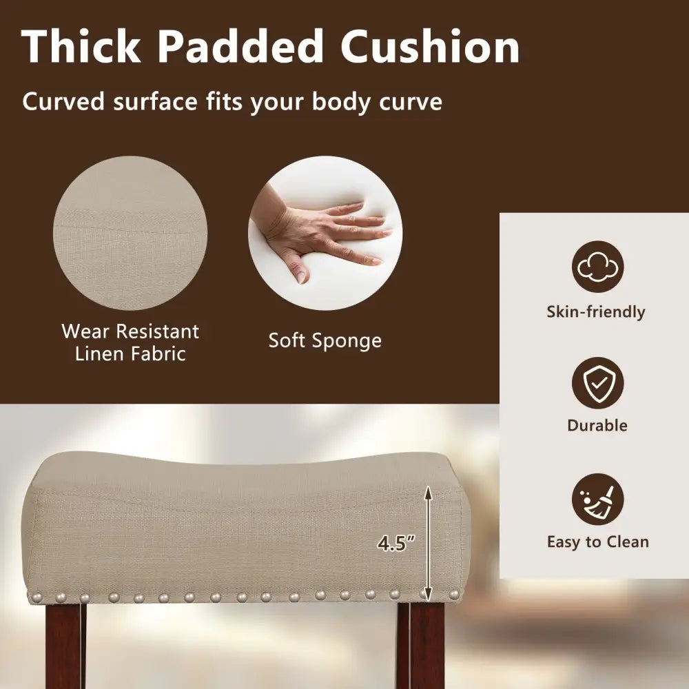 Set of 2 24 Inch Bar Stool with Curved Seat Cushions-Beige - Beige - Bar Stools