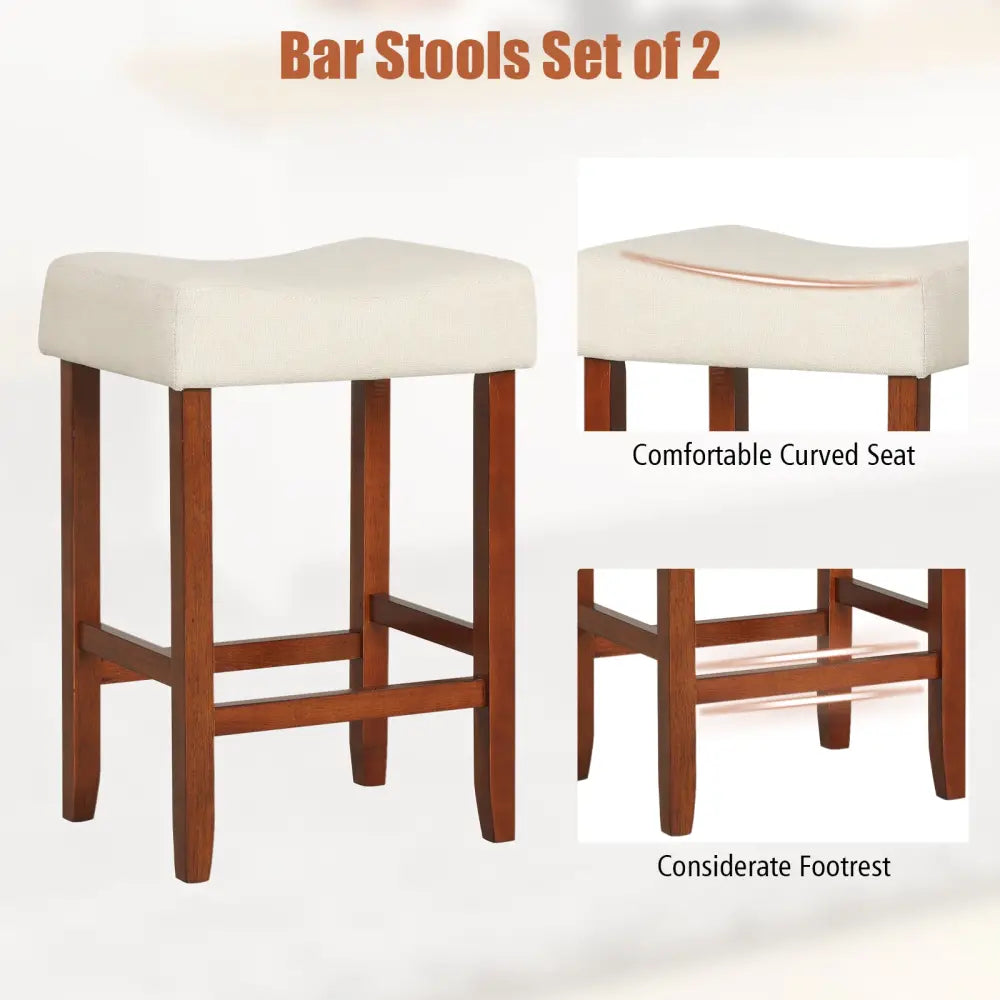 Set of 2 24 Inch Bar Stool with Curved Seat Cushions-Off White - Off White - Bar Stools