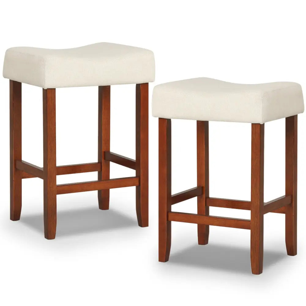 Set of 2 24 Inch Bar Stool with Curved Seat Cushions-Off White - Off White - Bar Stools