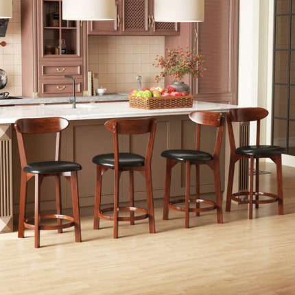 Set of 2 24 Inch Modern Armless Upholstered Cushioned Seat Island Dining Chairs for Kitchen - Walnut - Dining Chairs