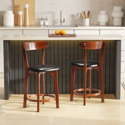Set of 2 24 Inch Modern Armless Upholstered Cushioned Seat Island Dining Chairs for Kitchen - Walnut - Dining Chairs