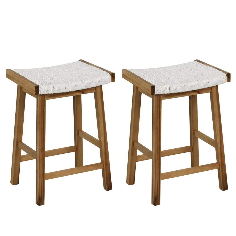 Set of 2 25.5 Inch Dining Bar Stool with Seaweed Woven Seat - Beige - Bar Stools