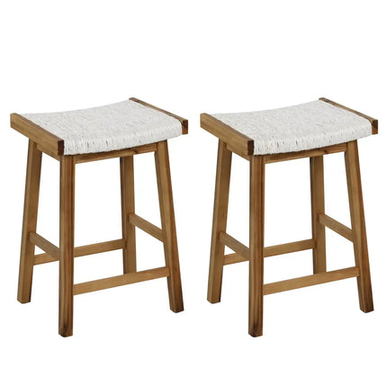 Set of 2 25.5 Inch Dining Bar Stool with Seaweed Woven Seat - Beige - Bar Stools