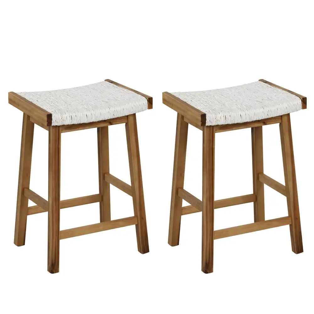 Set of 2 25.5 Inch Dining Bar Stool with Seaweed Woven Seat - Beige - Bar Stools