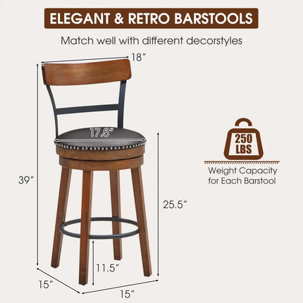 Set of 2 25.5 Inch Swivel Counter Height Bar Stool - Brown - Bar Stools
