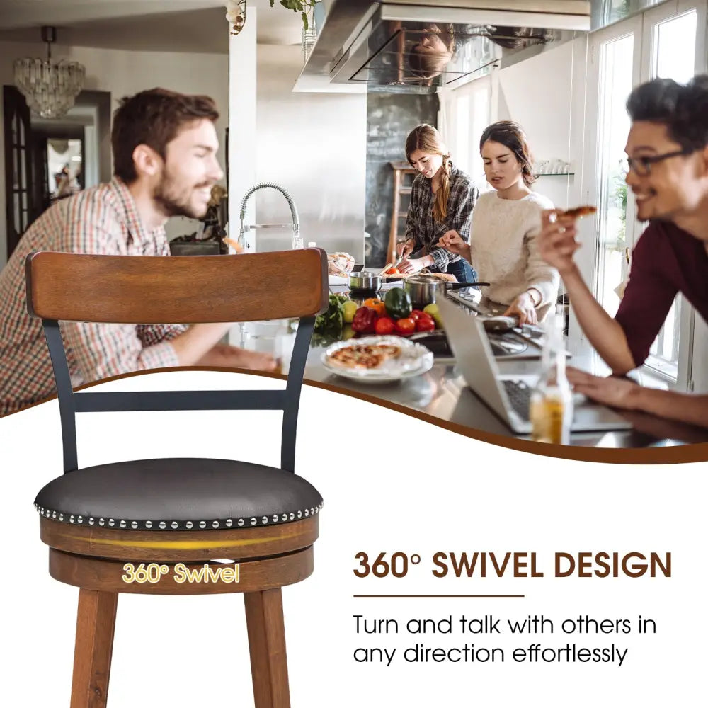 Set of 2 25.5 Inch Swivel Counter Height Bar Stool - Brown - Bar Stools