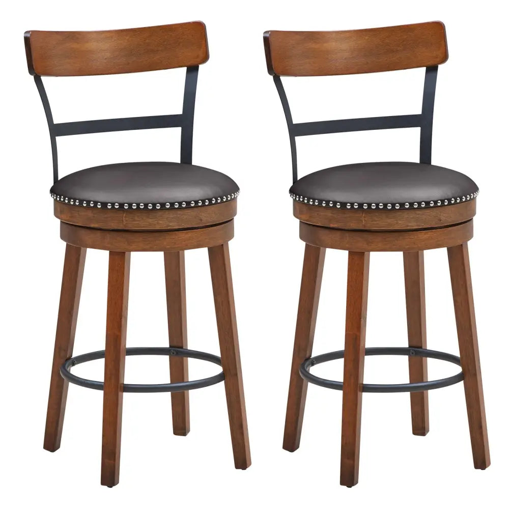 Set of 2 25.5 Inch Swivel Counter Height Bar Stool - Brown - Bar Stools