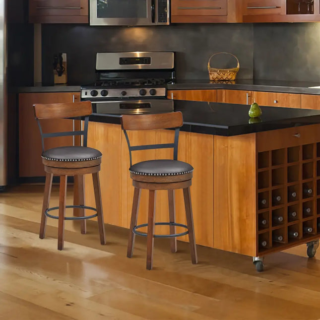 Set of 2 25.5 Inch Swivel Counter Height Bar Stool - Brown - Bar Stools