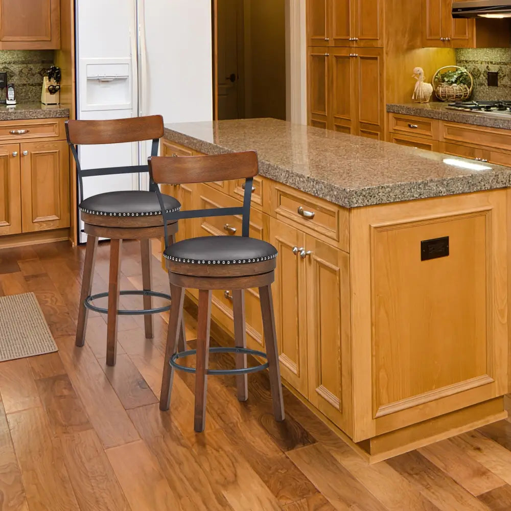 Set of 2 25.5 Inch Swivel Counter Height Bar Stool - Brown - Bar Stools