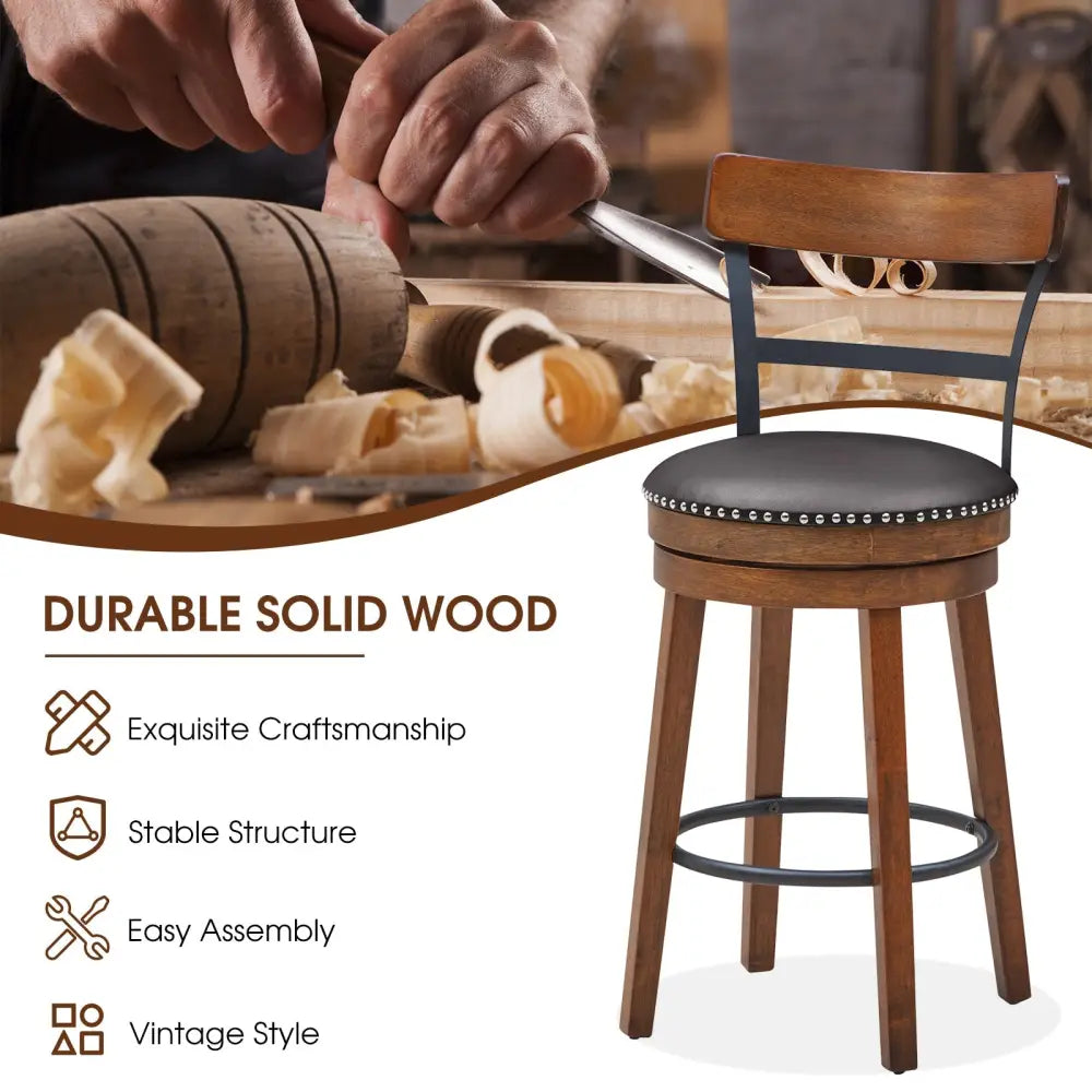 Set of 2 25.5 Inch Swivel Counter Height Bar Stool - Brown - Bar Stools