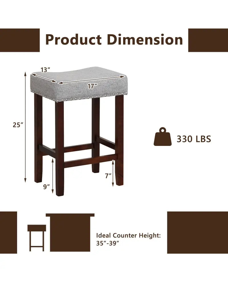 Set of 2 25 Inch Bar Stool with Curved Seat Cushions-Gray - Gray - Bar Stools