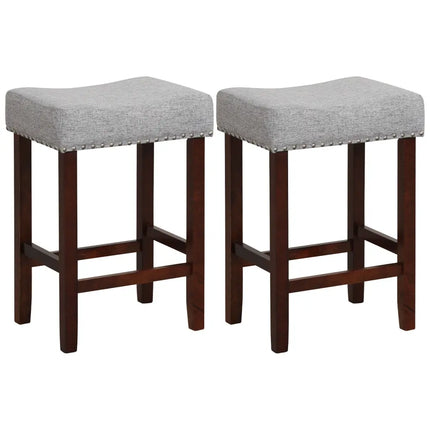 Set of 2 25 Inch Bar Stool with Curved Seat Cushions-Gray - Gray - Bar Stools
