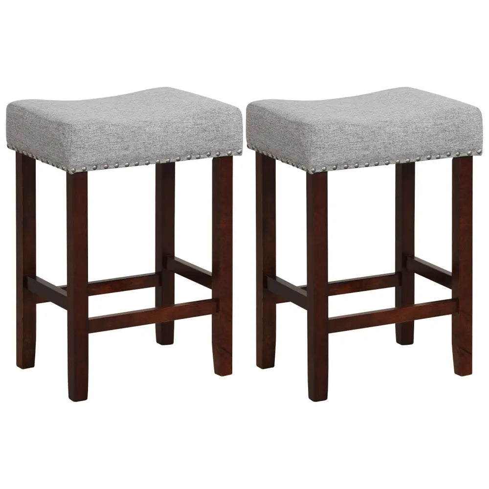 Set of 2 25 Inch Bar Stool with Curved Seat Cushions-Gray - Gray - Bar Stools