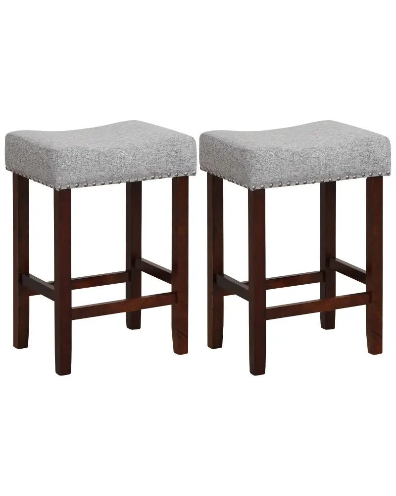 Set of 2 25 Inch Bar Stool with Curved Seat Cushions-Gray - Gray - Bar Stools