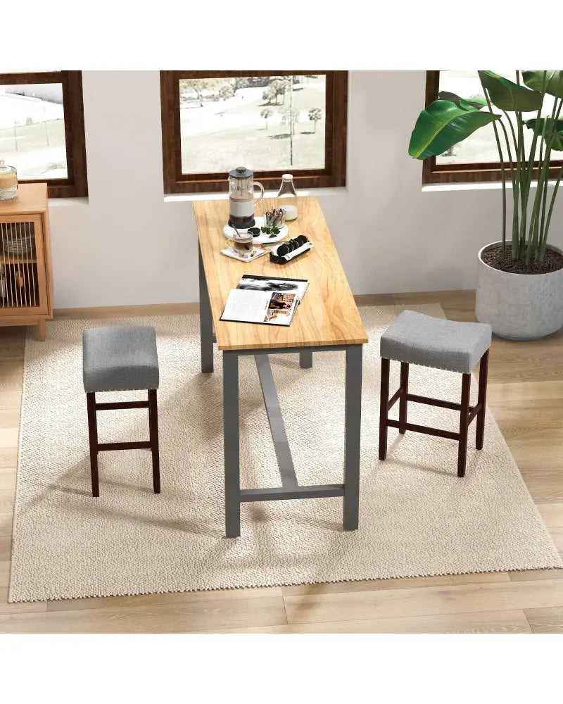 Set of 2 25 Inch Bar Stool with Curved Seat Cushions-Gray - Gray - Bar Stools
