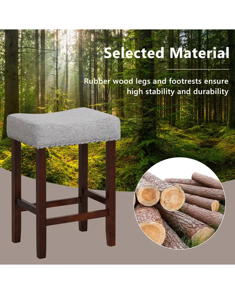 Set of 2 25 Inch Bar Stool with Curved Seat Cushions-Gray - Gray - Bar Stools