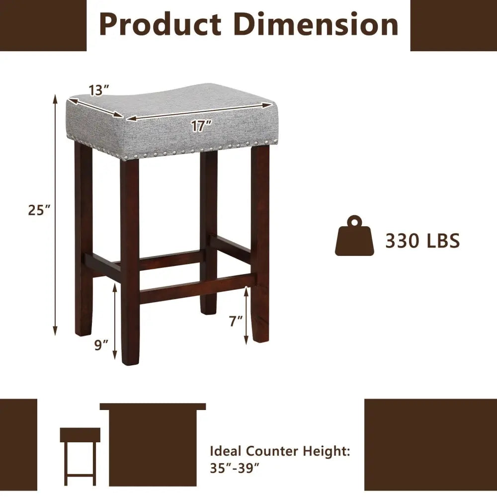 Set of 2 25 Inch Bar Stool with Curved Seat Cushions-Gray - Gray - Bar Stools