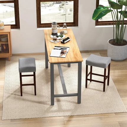 Set of 2 25 Inch Bar Stool with Curved Seat Cushions-Gray - Gray - Bar Stools