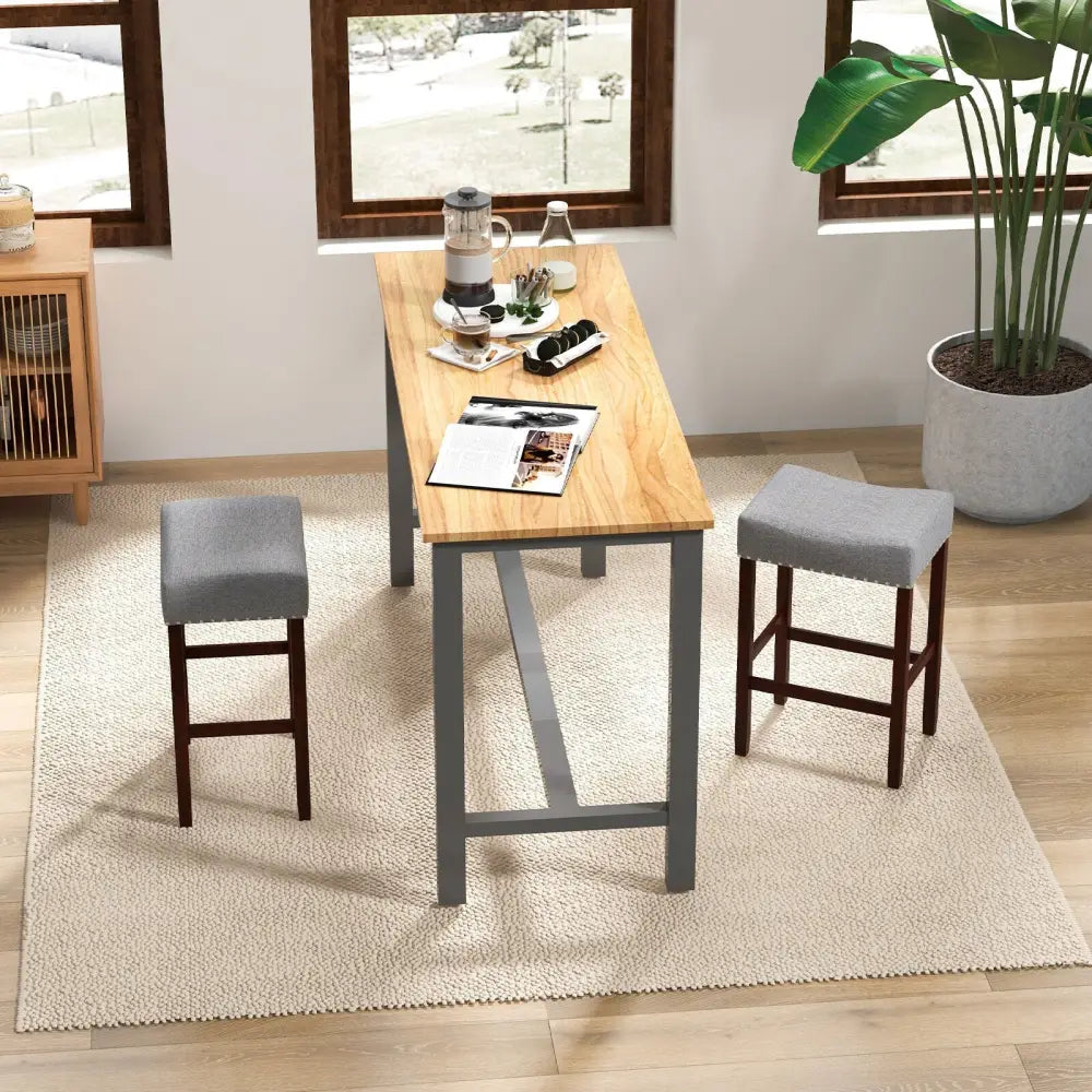 Set of 2 25 Inch Bar Stool with Curved Seat Cushions-Gray - Gray - Bar Stools