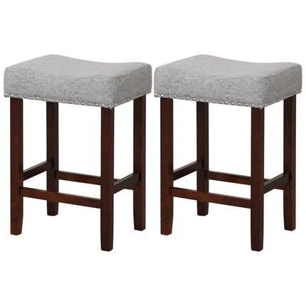 Set of 2 25 Inch Bar Stool with Curved Seat Cushions-Gray - Gray - Bar Stools