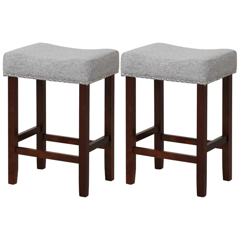 Set of 2 25 Inch Bar Stool with Curved Seat Cushions-Gray - Gray - Bar Stools