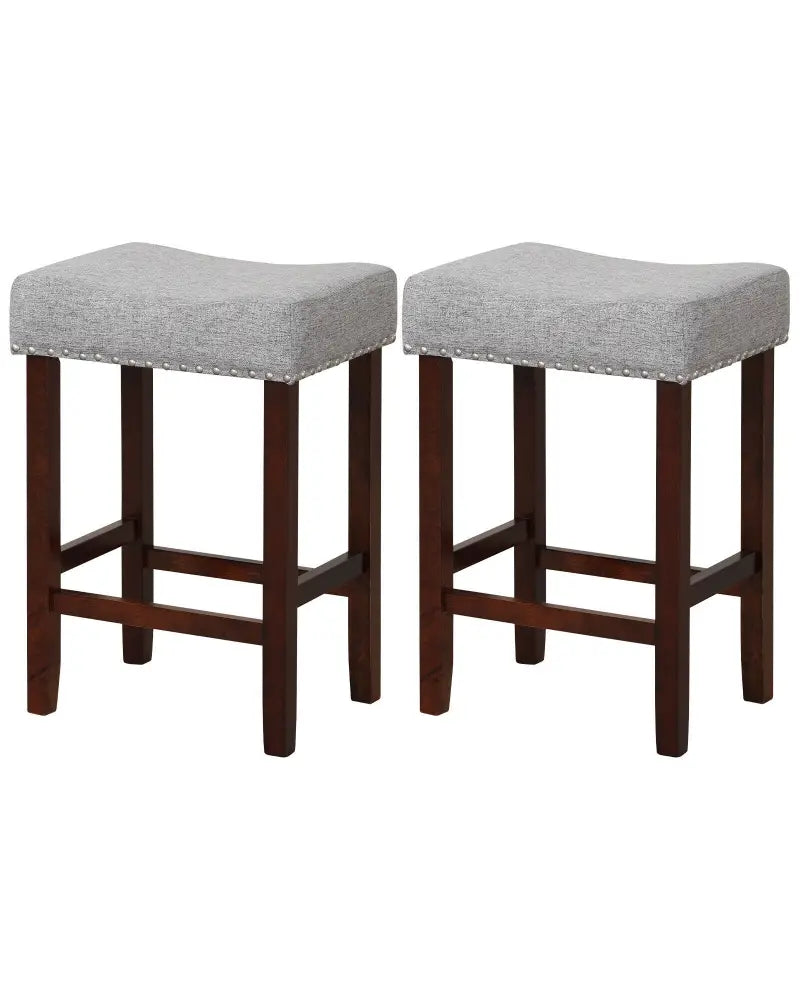 Set of 2 25 Inch Bar Stool with Curved Seat Cushions-Gray - Gray - Bar Stools