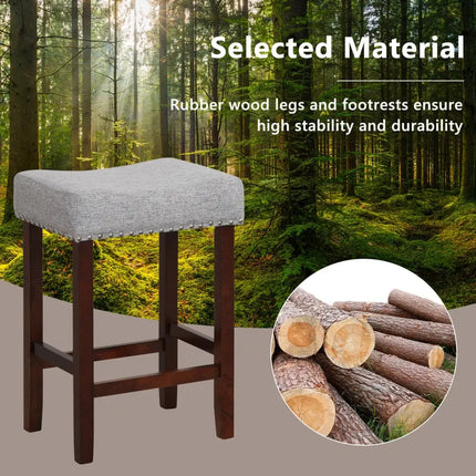 Set of 2 25 Inch Bar Stool with Curved Seat Cushions-Gray - Gray - Bar Stools