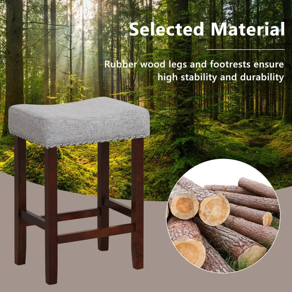 Set of 2 25 Inch Bar Stool with Curved Seat Cushions-Gray - Gray - Bar Stools
