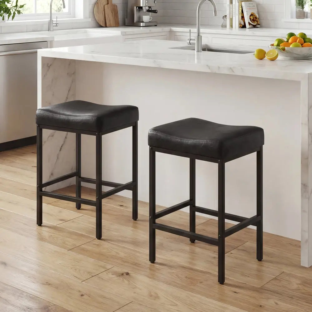 Set of 2 25 Inch Counter Height Bar Chairs for Kitchen Island-Black - Black - Bar Stools