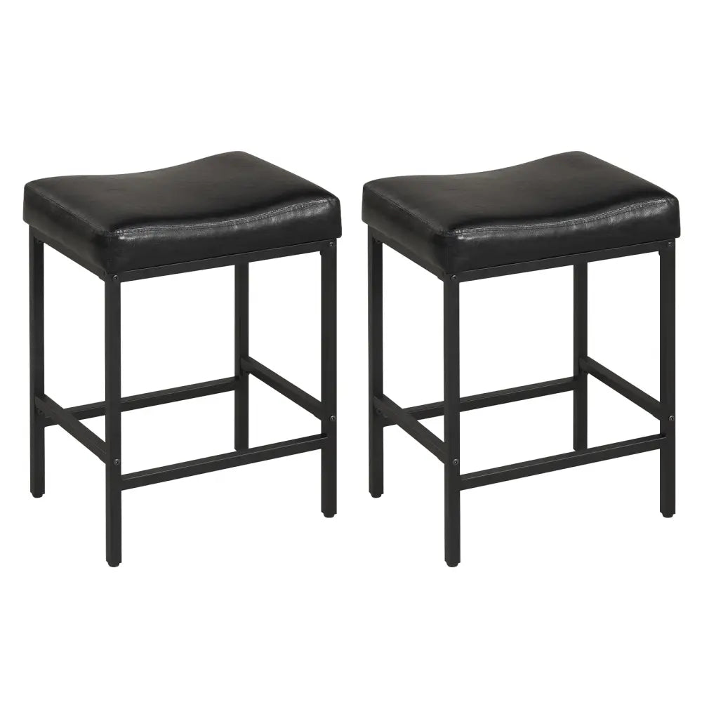 Set of 2 25 Inch Counter Height Bar Chairs for Kitchen Island-Black - Black - Bar Stools
