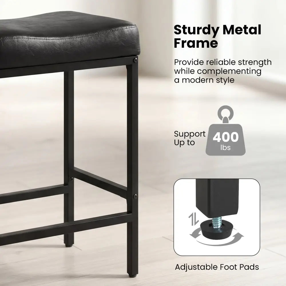Set of 2 25 Inch Counter Height Bar Chairs for Kitchen Island-Black - Black - Bar Stools