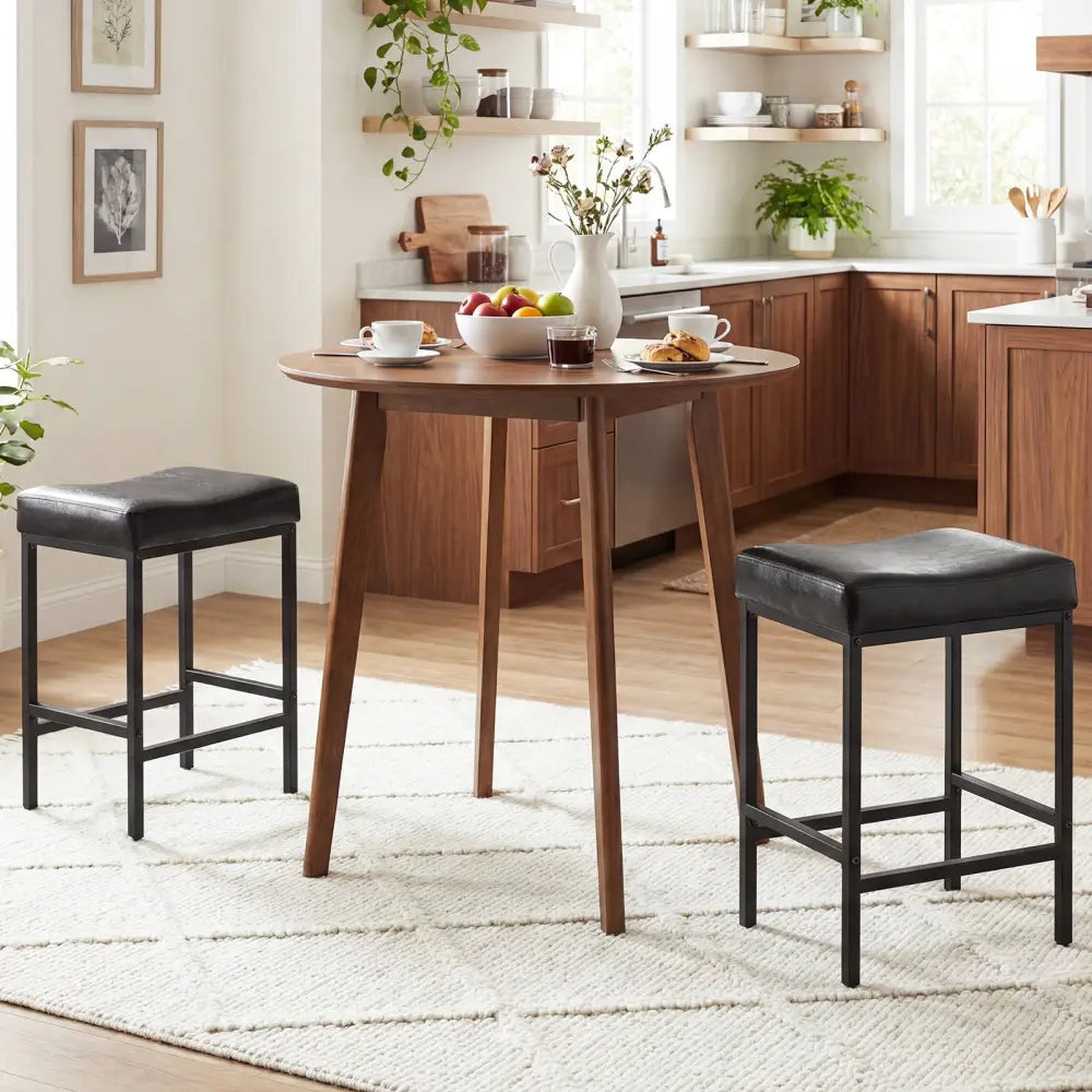 Set of 2 25 Inch Counter Height Bar Chairs for Kitchen Island-Black - Black - Bar Stools