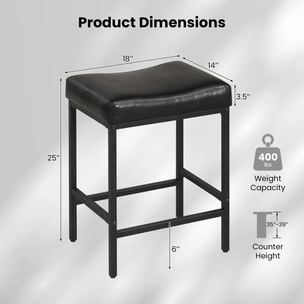 Set of 2 25 Inch Counter Height Bar Chairs for Kitchen Island-Black - Black - Bar Stools