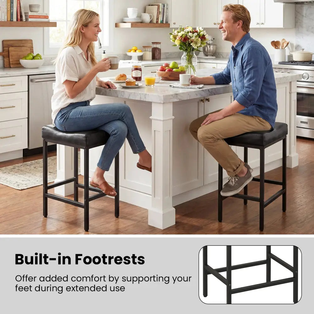 Set of 2 25 Inch Counter Height Bar Chairs for Kitchen Island-Black - Black - Bar Stools