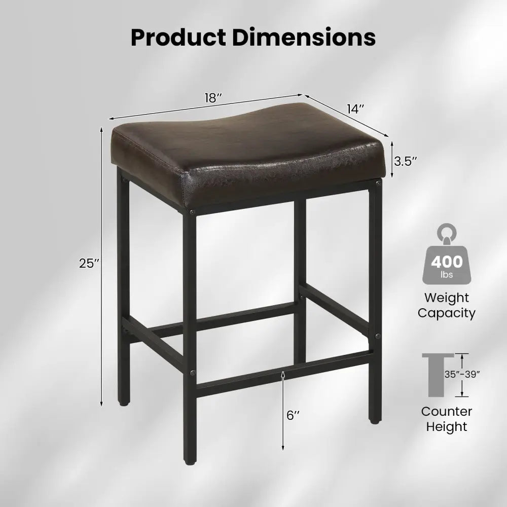 Set of 2 25 Inch Counter Height Bar Chairs for Kitchen Island-Brown - Brown - Bar Stools