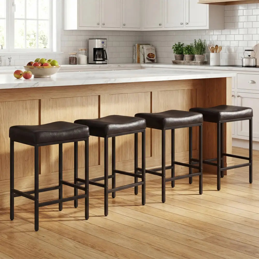 Set of 2 25 Inch Counter Height Bar Chairs for Kitchen Island-Brown - Brown - Bar Stools