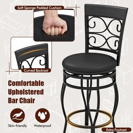 Set of 2 26 Inch Bar Stool with Backrest and Footrest-Black - Black - Dining Chairs