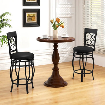 Set of 2 26 Inch Bar Stool with Backrest and Footrest-Black - Black - Dining Chairs