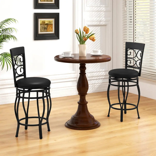 Set of 2 26 Inch Bar Stool with Backrest and Footrest-Black - Black - Dining Chairs