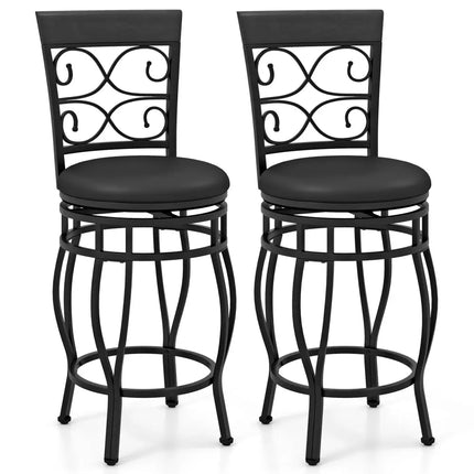 Set of 2 26 Inch Bar Stool with Backrest and Footrest-Black - Black - Dining Chairs