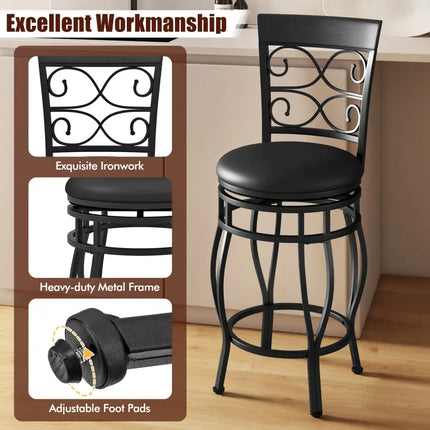Set of 2 26 Inch Bar Stool with Backrest and Footrest-Black - Black - Dining Chairs